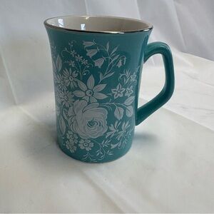Royal Winton Pottery Turquoise With White Roses Coffee Mug Vintage England